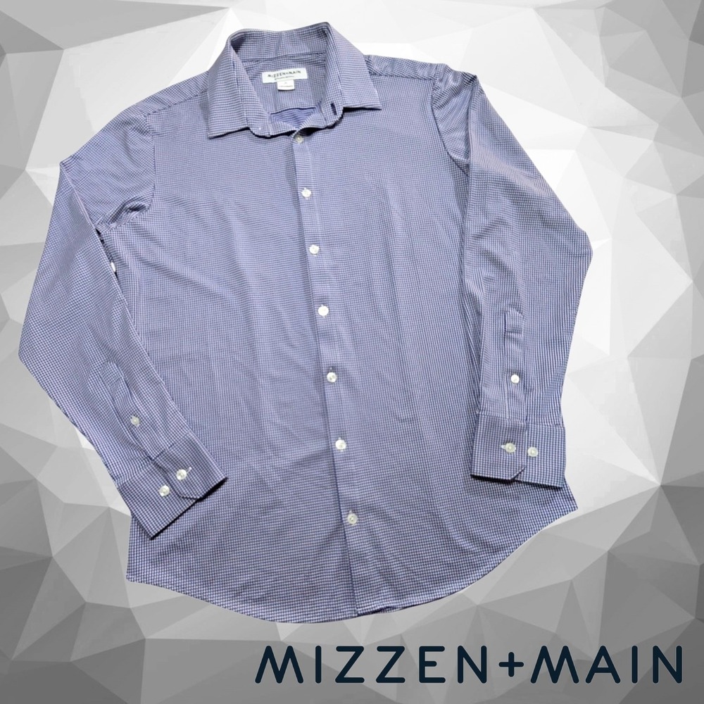 Mizzen+Main Mens Spinnaker Trim Fit Gingham Performance Dress Shirt Blue M